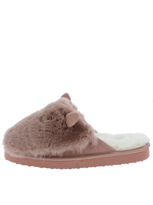 Josie01 Mauve Faux Fur Slide On Slipper Flat