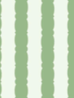 Scalloped Stripe Wallpaper In Green From The Grandmillennial Collection By York Wallcoverings