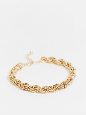Asos Design Anklet In 10mm Rope Chain In Gold Tone
