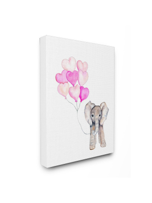 24"x1.5"x30" Baby Elephant With Pink Heart Balloons Oversized Stretched Canvas Wall Art - Stupell Industries