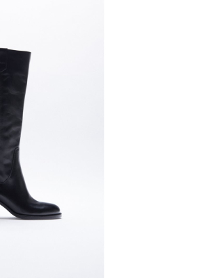 Wide Heeled Leather Boots