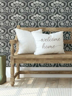 Folksy Floral Wallpaper In Black And White From The Simply Farmhouse Collection By York Wallcoverings