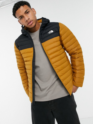 The North Face Stretch Down Hooded Jacket In Brown/black