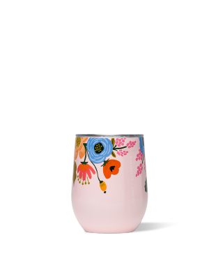 Lively Floral Blush Stemless Wine Glass