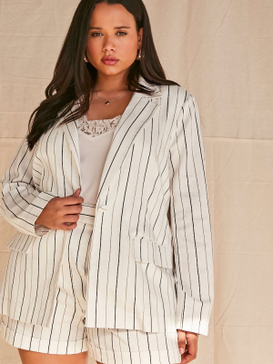 Plus Size Pinstriped Blazer