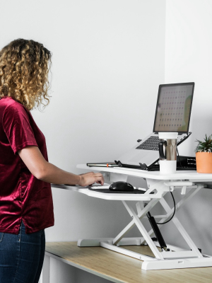 Techorbits Rise-x Pro Standing Desk Converter - Height Adjustable Stand Up Desk Riser - Sit To Stand Desktop Workstation