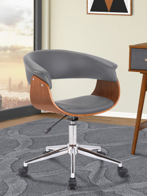 Bellevue Mid-century Office Chair In Chrome Finish With Gray Faux Leather/walnut Brown - Armen Living