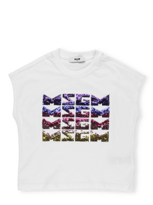 Msgm Kids Logo Sequined T-shirt