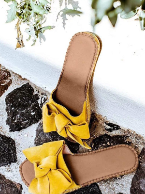 Suede Bowknot Flat Slide Sandals