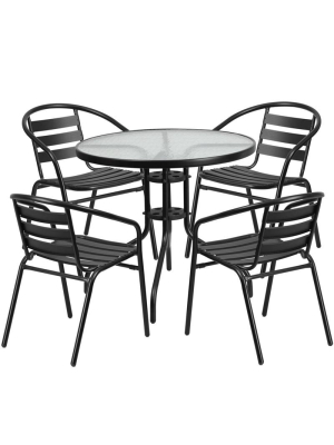 Noelle Black Aluminum Round Table 5 Piece Indoor/outdoor Set