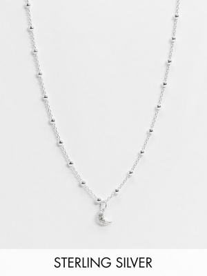 Kingsley Ryan Bobble Chain Necklace With Crescent Moon Pendant In Sterling Silver