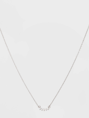 Sterling Silver With Cubic Zirconia Curved Bar Station Necklace - A New Day™ Silver