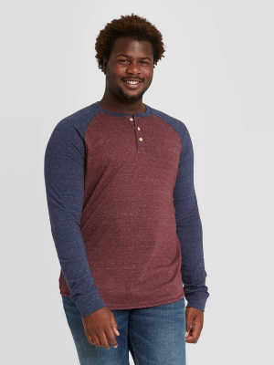 Men's Big & Tall Standard Fit Raglan Long Sleeve Henley Jersey T-shirt - Goodfellow & Co™ Pomagranate