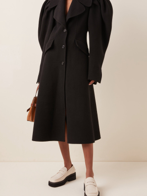 Shoulder-pleat Wool Coat