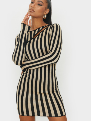 Black Striped Knitted Bodycon Mini Dress