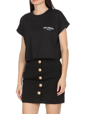 Balmain Logo Printed Cropped T-shirt