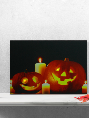 Northlight 19.5" Halloween Prelit Led Jack-o'-lanterns With Candles Canvas Wall Art - Orange/black