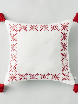 18" X 18" Snowflake Border Decor Pillow Sour Cream/red - Hearth & Hand™ With Magnolia