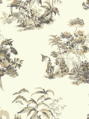 Oriental Scenic Wallpaper In Grey And Gold By Ashford House For York Wallcoverings