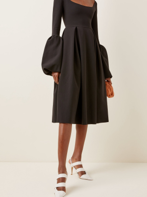 Bell-sleeve Bonded Crepe Midi Dress