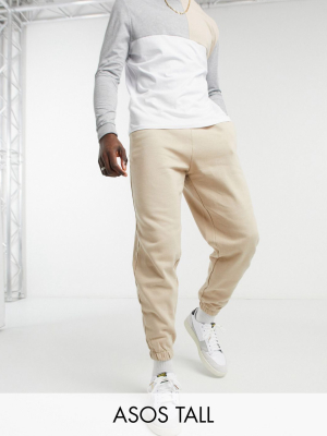 Asos Design Tall Oversized Sweatpants With Narrow Waistband & Cuff In Beige