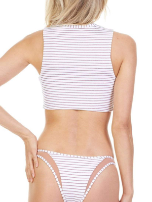 Tori Praver Manon Fine Rib Bikini Bottom In Rose Gold Stripe