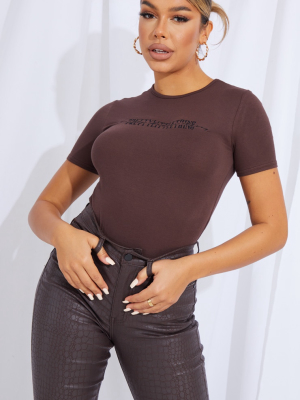 Prettylittlething Brown Crew Neck Short Sleeve...