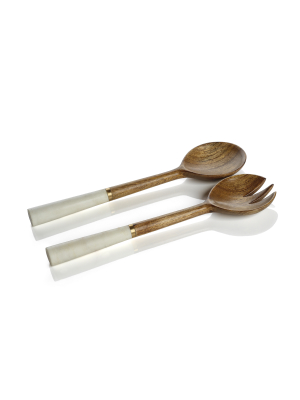 Heritage Mango Wood And Marble Salad Server Set