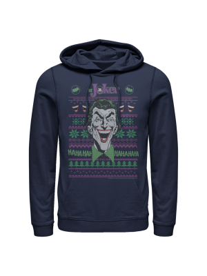 Men's Batman Ugly Christmas Joker Laugh Pull Over Hoodie