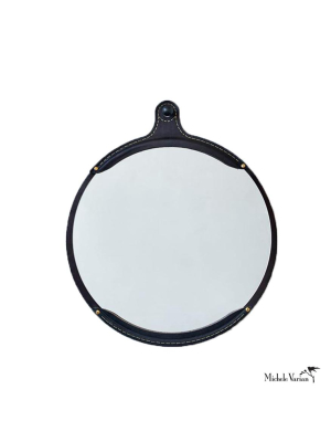 Black Leather Round Mirror