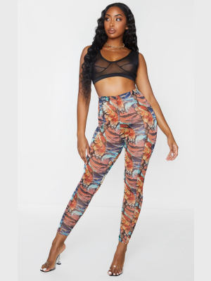 Multi Butterfly Mesh Seam Detail Leggings