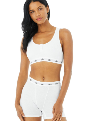 Icon Ribbed Henley Bra - White