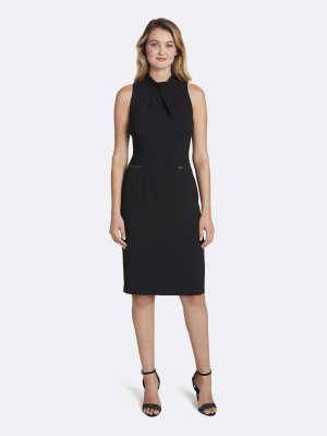 Crepe Fold-neck Sheath Dress