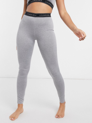 Loungeable Logo Elastic Lounge Legging In Gray Marl