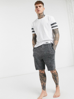 Asos Design Lounge T-shirt And Short Pajama Set With Cut And Sew Marl Panels And Branded Waistband