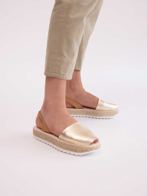 Terroso Oro Carme - Espadrille Flatform Gold & Tan Leather Menorcan Sandals