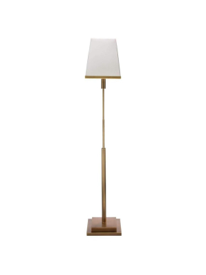 Jud Floor Lamp In Antique Brass With Large Square Open Cone Shade In White Linen