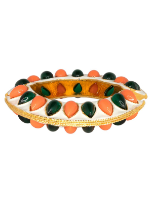 White Bracelet W/ Coral & Emerald Stones