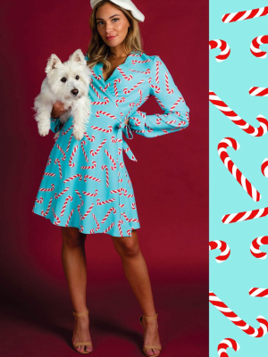 The Peppermint Pimp Canes | Candy Cane Print Christmas Wrap Dress