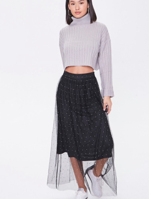 Faux Gem Mesh Midi Skirt