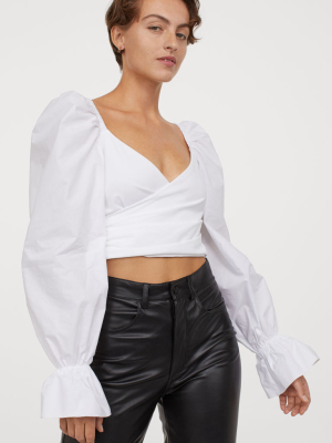 Puff-sleeved Wrapover Top