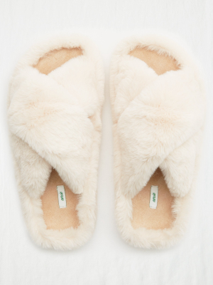 Aerie Fuzzy Crisscross Slides