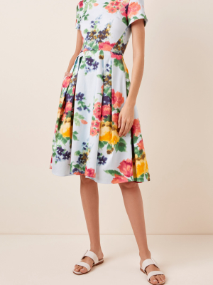 Pleated Floral-print Cotton-blend Dress