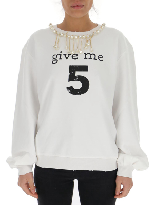 Pinko Pearl Embellished Slogan Printed Sweatshirt