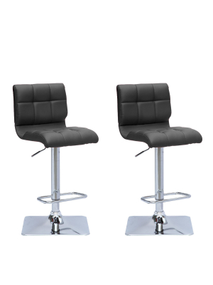 Set Of 2 Adjustable Curved Back Bonded Leather Barstool - Corliving