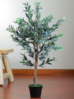 Northlight 40" Brown And Green Artificial Olive Tree With Foliage In A Black Pot