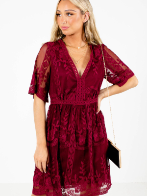 Light My Fire Wine Purple Lace Mini Dress