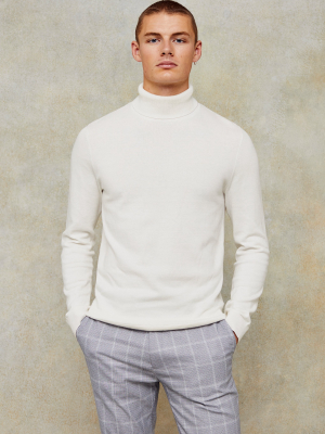 Considered White Essential Roll Knitted Sweater