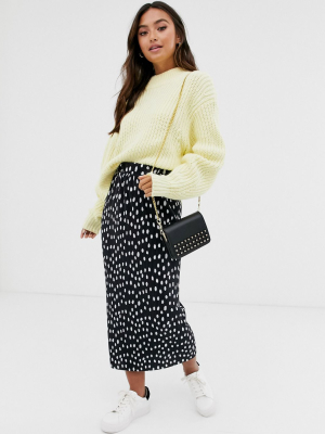 Asos Design Plisse Column Midi Skirt In Mono Polka Dot