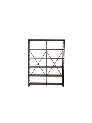 80" Quincy 6 Shelf Double Etagere Bookshelf Walnut Brown - Summerland Home